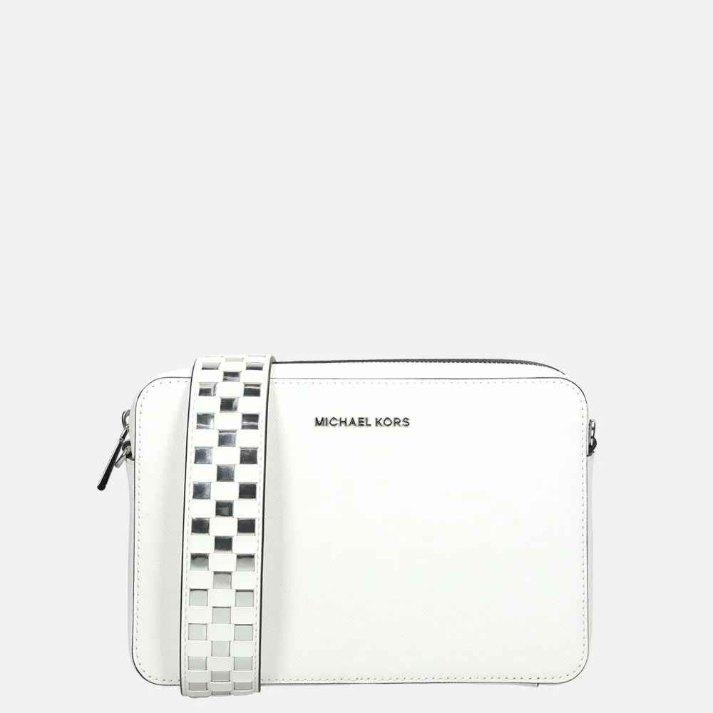 Michael Kors Jet Set crossbody tas L optic white silver